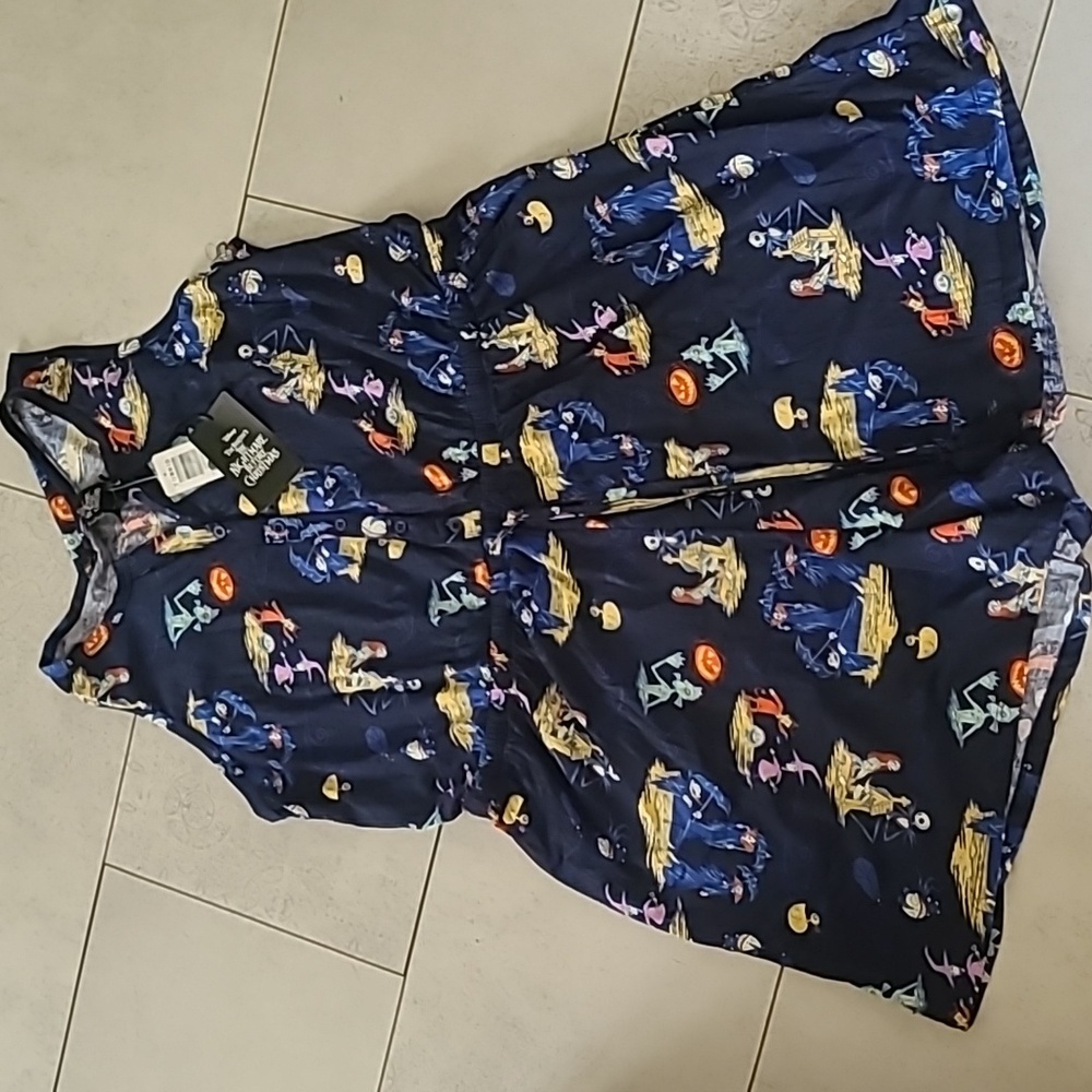 Torrid,  Disney Nightmare Before Christmas Blue Sleeveless Button Front Romper - Picture 2 of 8